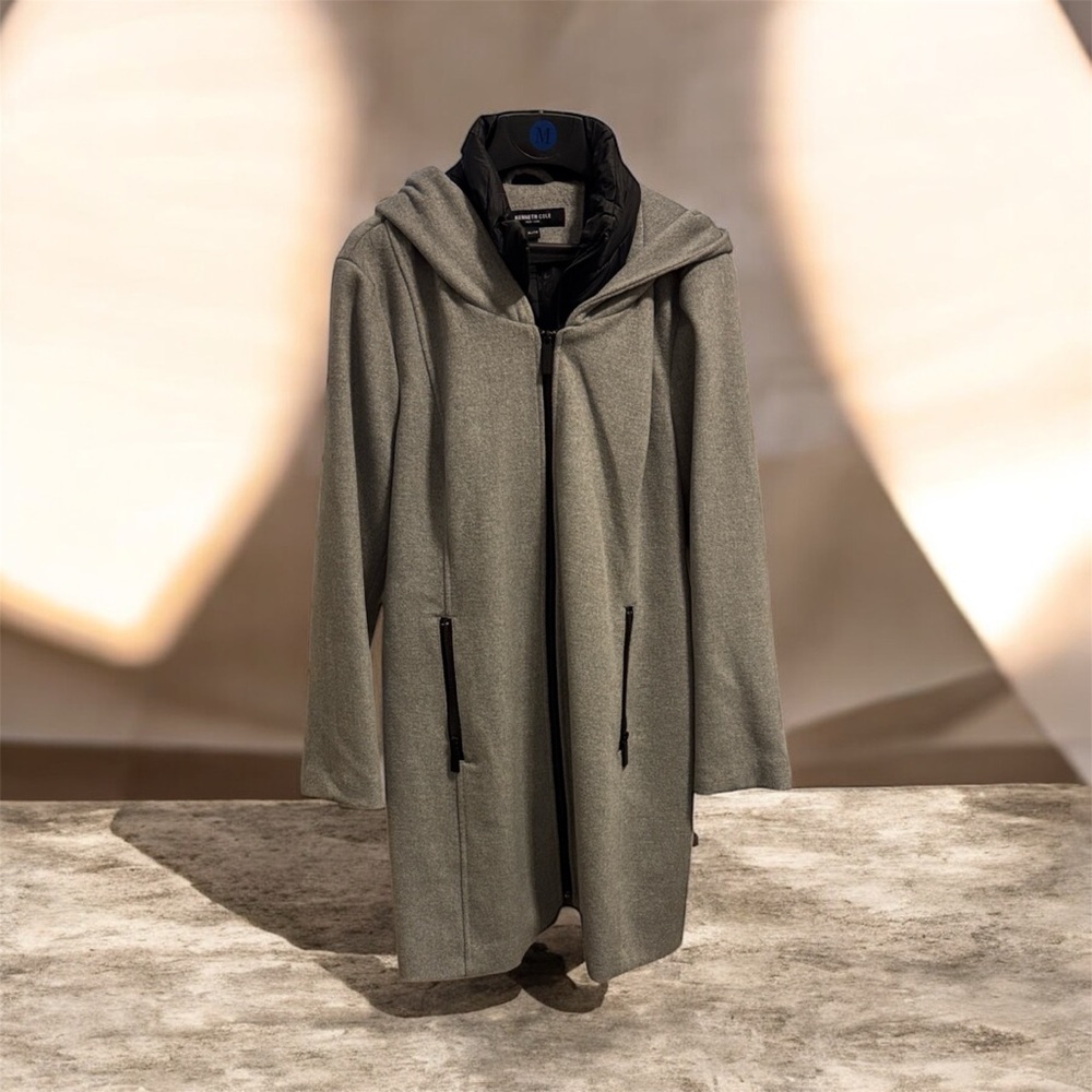 Kenneth Cole Gray Hooded Trench Coat